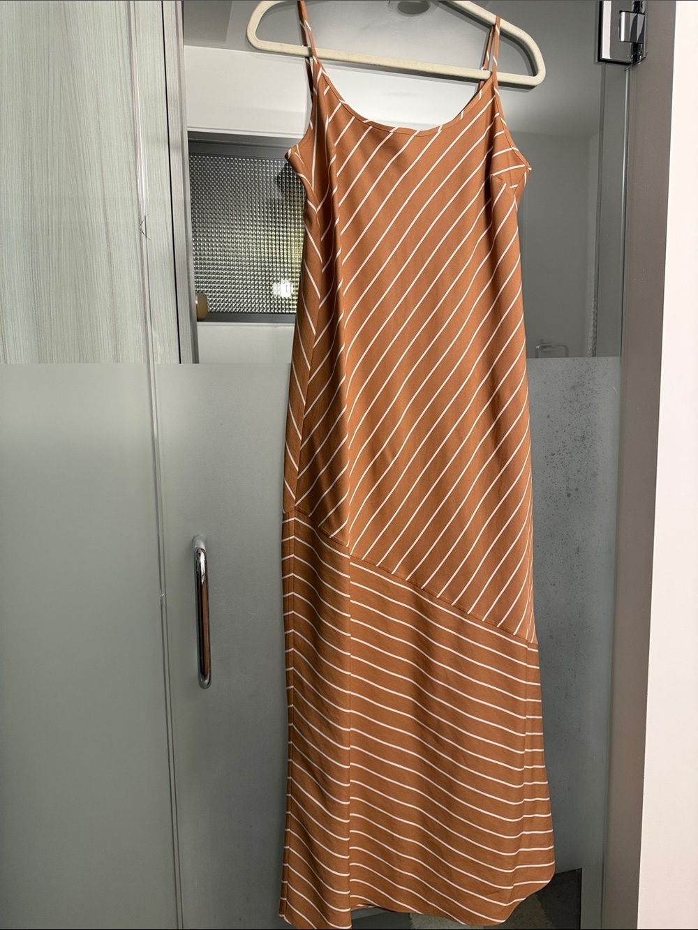 Jenni Kayne Tan and White Striped Maxi Slip Dress